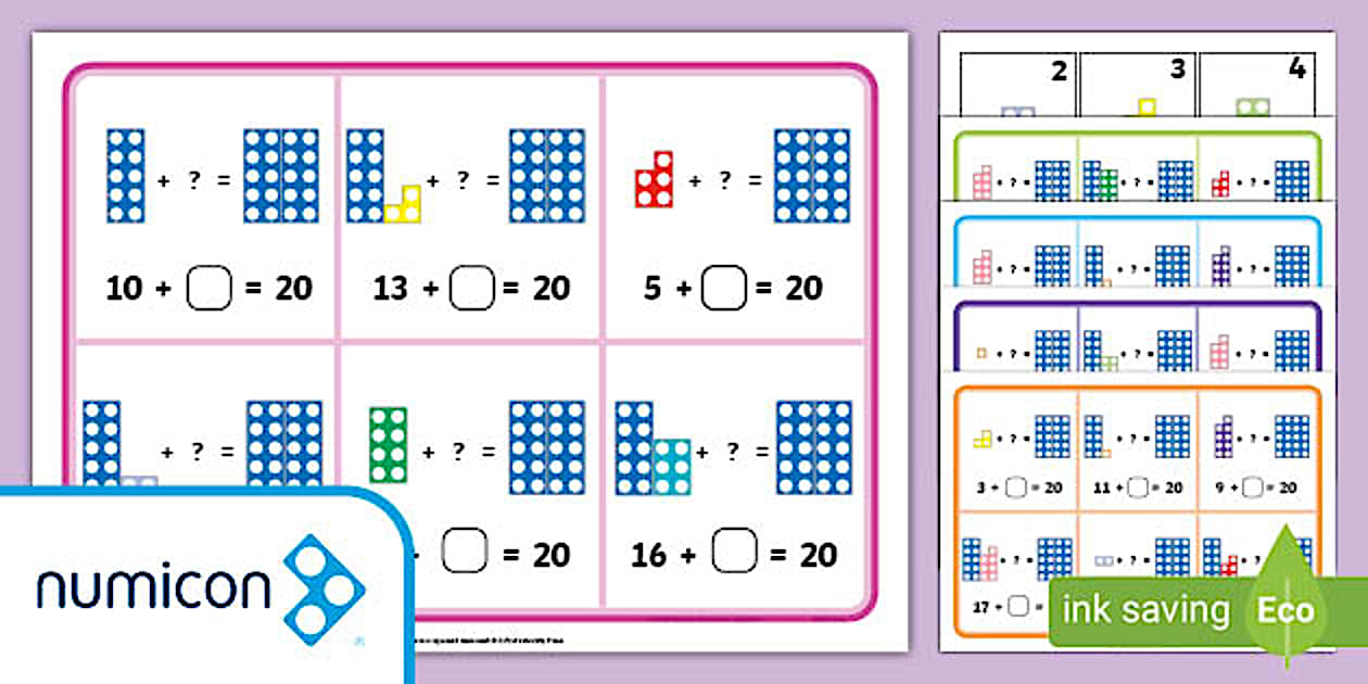 Black and White Numicon Shapes: Number Bonds of 20 Bingo